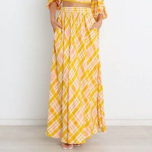 NWT Petal & Pup Charley Maxi Skirt Yellow Orange Plaid Pattern w/ Pockets